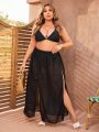 SHEIN Swim Basics Plus Size Women's Sheer High Slit Cover Up Skirt