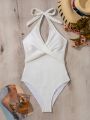 SHEIN Swim Chicsea Women'S Cross-Waist Halterneck Monokini Swimsuit