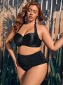 SHEIN Leisure Plus Size Solid Color Pleated Swimsuit Bottoms