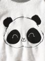 Baby Boy Embroidery Panda Pattern Colorblock Raglan Sleeve Teddy Sweatshirt With Pants