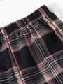 Women's Ribbed Knit Top And Plaid Long Pants Pajama Set