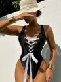 SHEIN Swim SXY Lace-Up Backless One-Piece Swimsuit