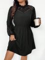 SHEIN Frenchy Plus Size Black Lace Lantern Sleeve Dress