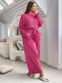 SHEIN Essnce Women's Plus Size Solid Color Jumpsuit With Lantern Sleeves And Waist Belt