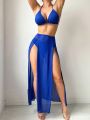 SHEIN Swim Vcay Solid Color Halter Neck Open Back Bikini Swimwear Set