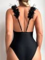 SHEIN Swim Chicsea Women'S One Piece Swimsuit With Ruffle Trimmed Shoulder Straps