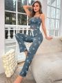 Butterfly Printed Cami Tank Top And Long Pants Pajama Set