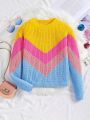 Tween Girl Chevron Pattern Colorblock Sweater