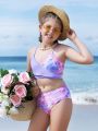 Girls' Tie Dye Patchwork Swimsuit 2pcs Set