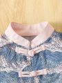 Baby Boys' Vintage Printed Mandarin Collar Shirt With Buckle And Shorts Set