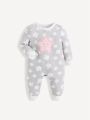 SHEIN Newborn Baby Girls' Cartoon Printed Long Sleeve Romper Jumpsuit Set