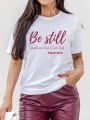 Women's Slogan Printed Short Sleeve T-shirt