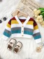 Baby Girl Colorblock Button Front Cardigan