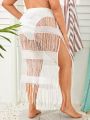 SHEIN Swim BAE Plus Size Women's Tasseled Cardigan And Skirt