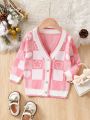 Little Girls' Floral Heart Pattern Plaid Cardigan Sweater