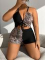 SHEIN Swim BAE Plus Size Women'S One-Piece Swimsuit With Snake Print Patchwork