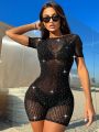 Women'S Sexy Rhinestone Sheer Mesh Bodysuit