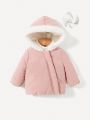 SHEIN Baby Girl Fuzzy Trim Teddy Lined Hooded Puffer Coat