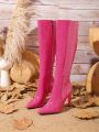 Styleloop Women's Pointed Toe Stiletto Heel Over The Knee Boots, Winter, Fuchsia Crocodile Pattern Pu Leather