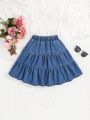 SHEIN Little Girls' Casual Loose Fit Denim Skirt