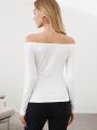 SHEIN BIZwear Women's Off-Shoulder Long Sleeve T-Shirt With 3d Flower Decoration