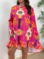 Women'S Plus Size Floral Printed Round Neck Shirt