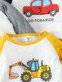 Baby Boy Cartoon Car Printed Color Block Raglan Long Sleeve T-Shirt