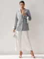 Oxana Women'S Slightly Oversized Grey Blazer With  Bows On The Sleeves