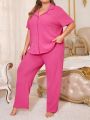 Casual Plus Size Ribbed Knitted Pajamas Set