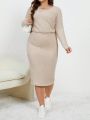 SHEIN Frenchy Plus Size Solid Color Long Sleeve Dress