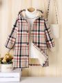 SHEIN Kids HYPEME Young Girl Plaid Print Fuzzy Lined Hooded Coat