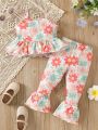 Baby Floral Print Ruffle Hem Cami Top & Flare Leg Pants