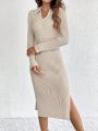 SHEIN Frenchy Solid Color Split Hem Sweater Dress