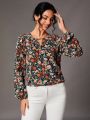 SHEIN Tall Women's All-Over Floral Printed Long Sleeve Blouse