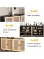 Sideboard Buffet Cabinet with Storage, Console Table Rattan Cabinet with Handmade Natural Rattan Doors and Adjustable Shelf, Accent Storage Credenzas for Living Room, Hallway,multifunctional use,black and wood