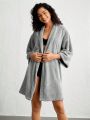 SHEIN Leisure Drop Shoulder Belted Teddy Lounge Robe