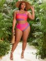 SHEIN Swim Vcay Plus Size Women's Color Block Waist Cut Out Swimwear Set