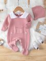 Infant Girls' Doll Collar Sweater Jumpsuit With Hat