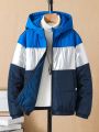 SHEIN Kids EVRYDAY Boys' Fashionable Contrast Color Hooded Coat, Keep Warm In Winter