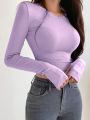 DAZY Women's Slim Fit Cropped Long Sleeve T-shirt