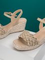 Braided Design Espadrille Ankle Strap Wedge Sandals