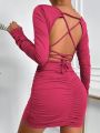 SHEIN Essnce Lace Up Backless Ruched Bodycon Dress