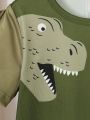 SHEIN Kids QTFun Toddler Boys' Cute Dinosaur Printed Round Neck T-Shirt And Shorts Set
