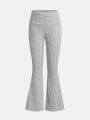 SHEIN Kids CHARMNG Tween Girls' High Waist Knitted Bell-Bottoms With Pleats And Comfortable Ribbed Texture