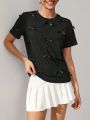 Oxana Women's Black T-Shirt With Ribbon Bows