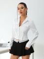 SHEIN ICON Striped Cropped Shirt With Gathered Waist