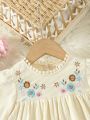 Baby Girls' Simple & Elegant Embroidered Flower Light Apricot Color Dress For Autumn & Winter