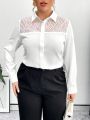 SHEIN Privé Plus Size Women's Mesh Patchwork Long Sleeve Shirt