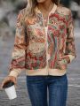 Paisley Print Zip Up Bomber Jacket