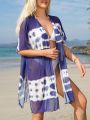 SHEIN Swim Classy Women's Contrast Color Short Sleeve Kimono